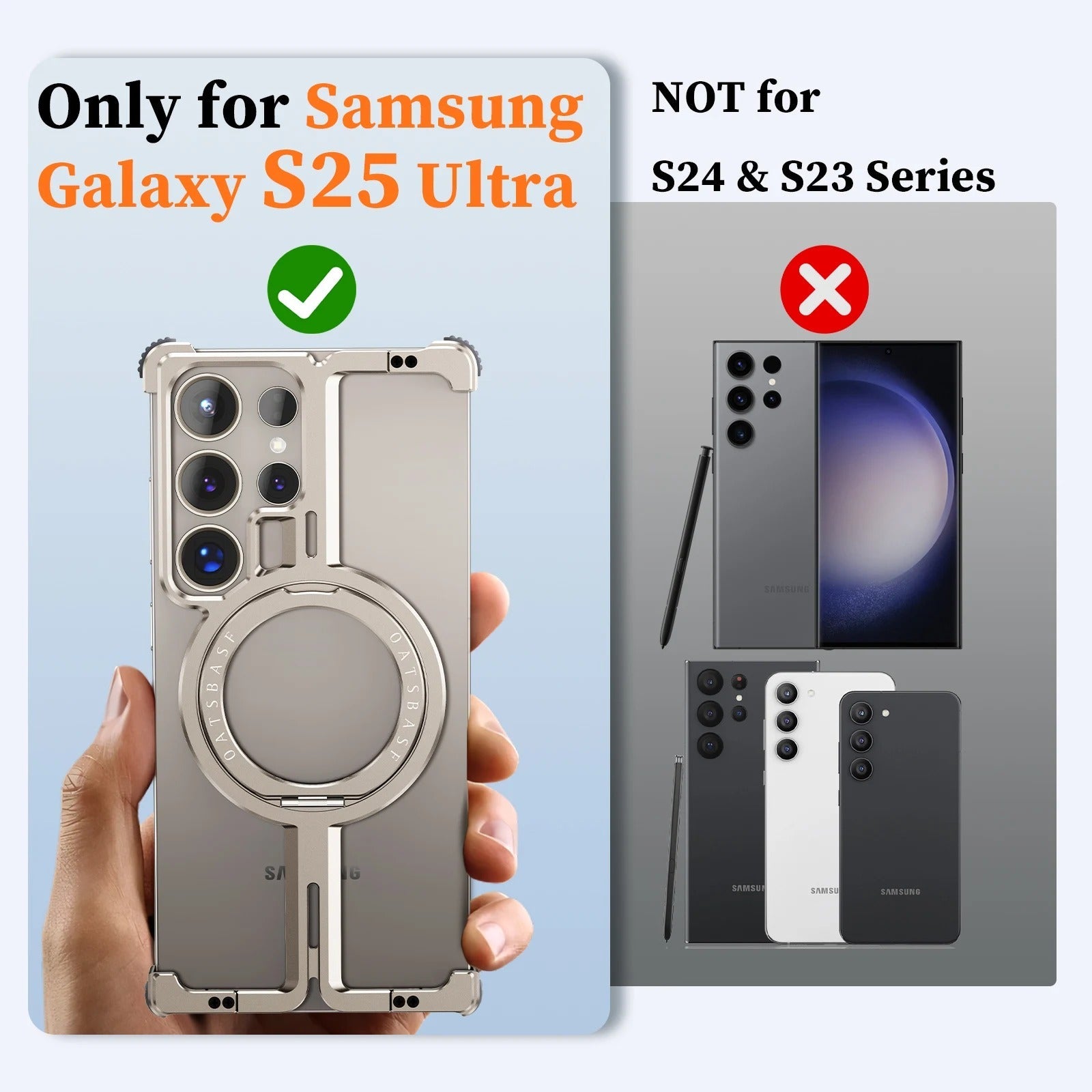 Samsung Galaxy 24 Ultra Metal Bumper Case with 360° Rotatable Magnetic Kickstand Ring - Titanium Mobile Case by CoverMeUp - Style 11