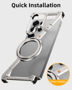 Samsung Galaxy S24 Ultra Z Shape Frameless Metal Bumper Case with Built-in Magsafe & 360° Rotation Ring - Black Mobile Case by CoverMeUp - Style 8