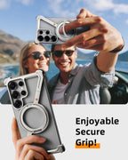 Samsung Galaxy S24 Ultra Z Shape Frameless Metal Bumper Case with Built-in Magsafe & 360° Rotation Ring - Black Mobile Case by CoverMeUp - Style 10