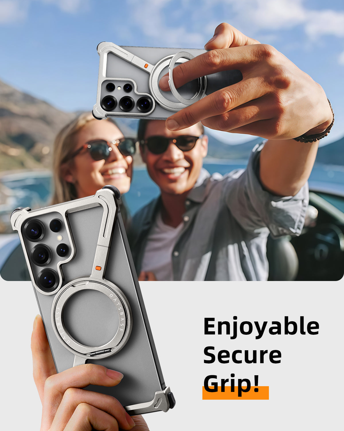 Samsung Galaxy S24 Ultra Z Shape Frameless Metal Bumper Case with Built-in Magsafe & 360° Rotation Ring - Black Mobile Case by CoverMeUp - Style 10