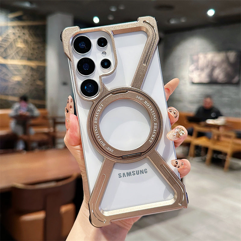 Samsung Galaxy S25 Ultra Frameless Metal Bumper Case with Magsafe & 360° Rotatable Ring & Kickstand - Desert Mobile Case by CoverMeUp