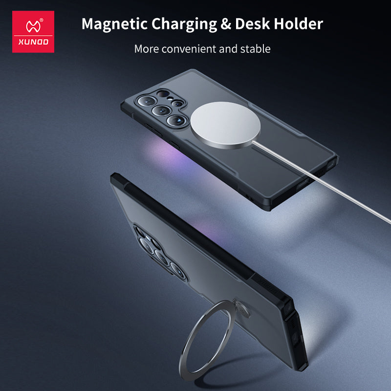 Samsung Galaxy S25 Ultra Stable Magnet Effect Multi-layer Lens Protection Magnetic Holder Case with Built-in Airbag Mobile Case by CoverMeUp - Style 4