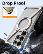 Samsung Galaxy S24 Ultra Z Shape Frameless Metal Bumper Case with Built-in Magsafe & 360° Rotation Ring - Black Mobile Case by CoverMeUp - Style 11