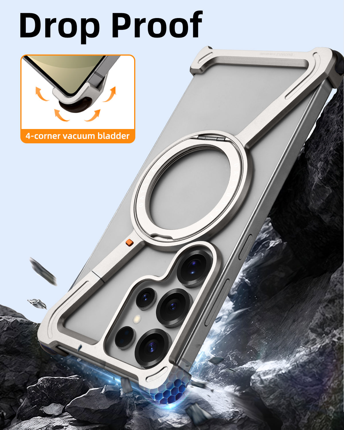 Samsung Galaxy S24 Ultra Z Shape Frameless Metal Bumper Case with Built-in Magsafe & 360° Rotation Ring - Black Mobile Case by CoverMeUp - Style 11