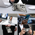 Samsung Galaxy S24 Ultra Z Shape Frameless Metal Bumper Case with Built-in Magsafe & 360° Rotation Ring - Titanium Mobile Case by CoverMeUp - Style 6