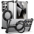 Samsung Galaxy 24 Ultra Metal Bumper Case with 360° Rotatable Magnetic Kickstand Ring - Black Mobile Case by CoverMeUp