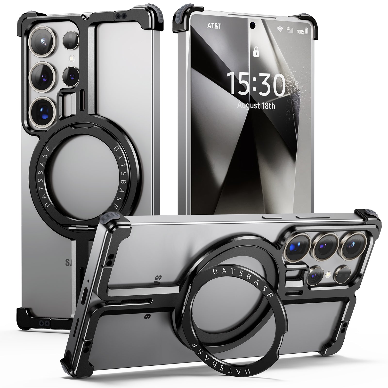 Samsung Galaxy 24 Ultra Metal Bumper Case with 360° Rotatable Magnetic Kickstand Ring - Black Mobile Case by CoverMeUp