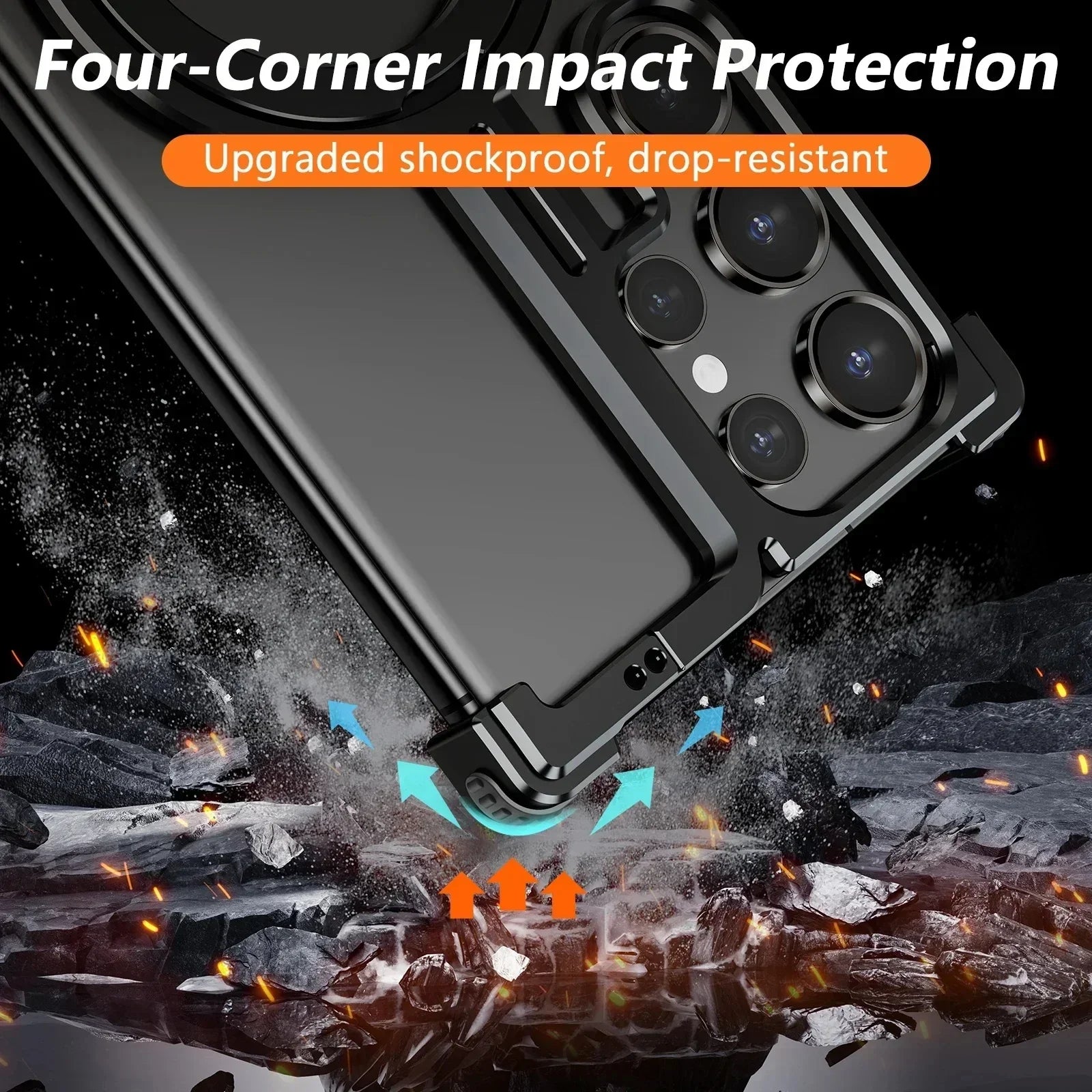 Samsung Galaxy 24 Ultra Metal Bumper Case with 360° Rotatable Magnetic Kickstand Ring - Black Mobile Case by CoverMeUp - Style 8