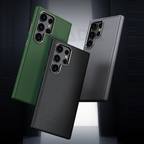 Samsung Galaxy S24 Ultra Slim Leather Shockproof Protection Case with Metar Camera Protection - Green Mobile Case by CoverMeUp - Style 9