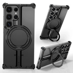 Samsung Galaxy 24 Ultra Metal Bumper Case with 360° Rotatable Magnetic Kickstand Ring - Black Mobile Case by CoverMeUp - Style 2