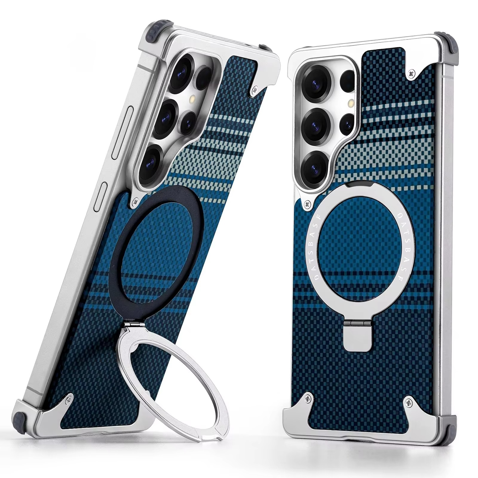 Samsung Galaxy S26 Ultra Frameless Metal Bumper Case with Magsafe and Stand - Blue Mobile Case by CoverMeUp