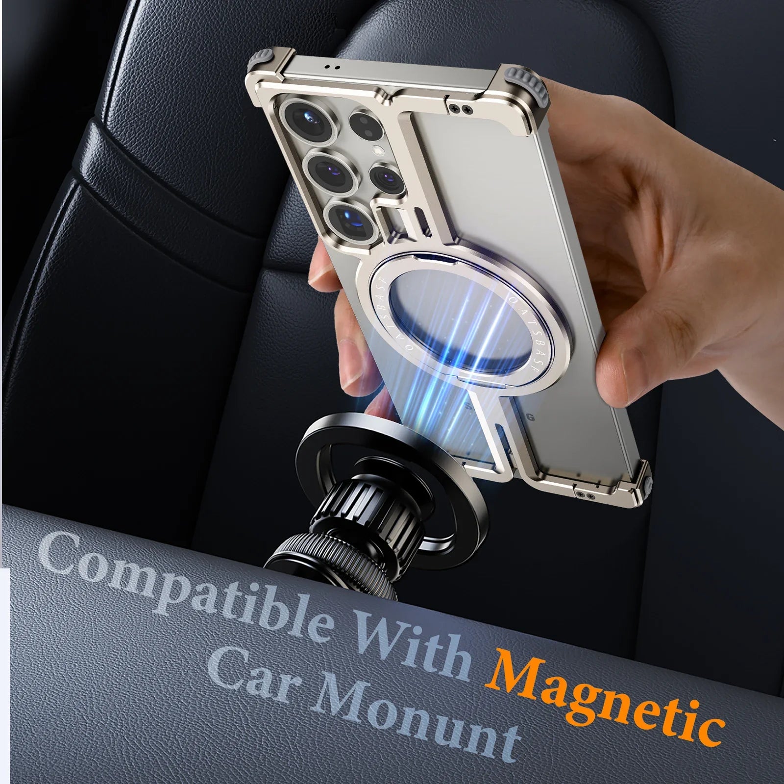 Samsung Galaxy S25 Ultra Frameless Metal Shockproof Bumper Case with Magsafe & 360° Rotatable Ring Kickstand - Titanium Mobile Case by CoverMeUp - Style 8