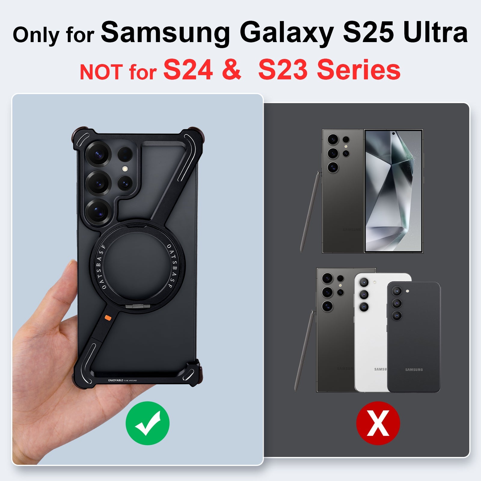 Samsung Galaxy S25 Ultra Z Shape Metal Bumper Case with Magsafe & 360° Rotatable Kickstand - Titanium Mobile Case by CoverMeUp - Style 5
