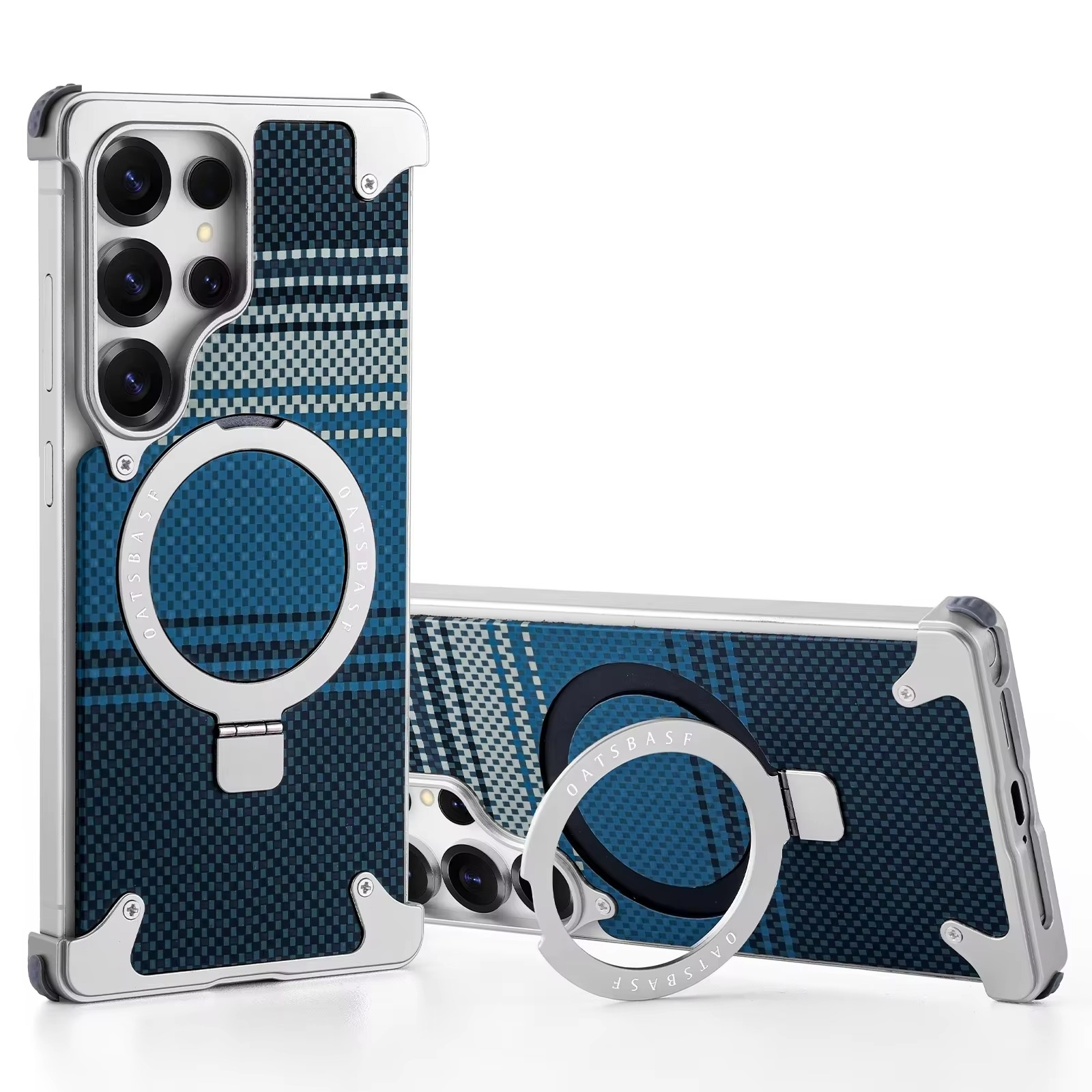 Samsung Galaxy S26 Ultra Frameless Metal Bumper Case with Magsafe and Stand - Blue Mobile Case by CoverMeUp - Style 2