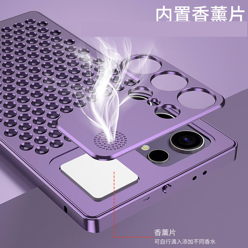 Samsung Galaxy S25 Ultra Full Metal Heat Dissipation Aluminum Cooling Case with Fragrance Aroma - Black Mobile Case by CoverMeUp - Style 7