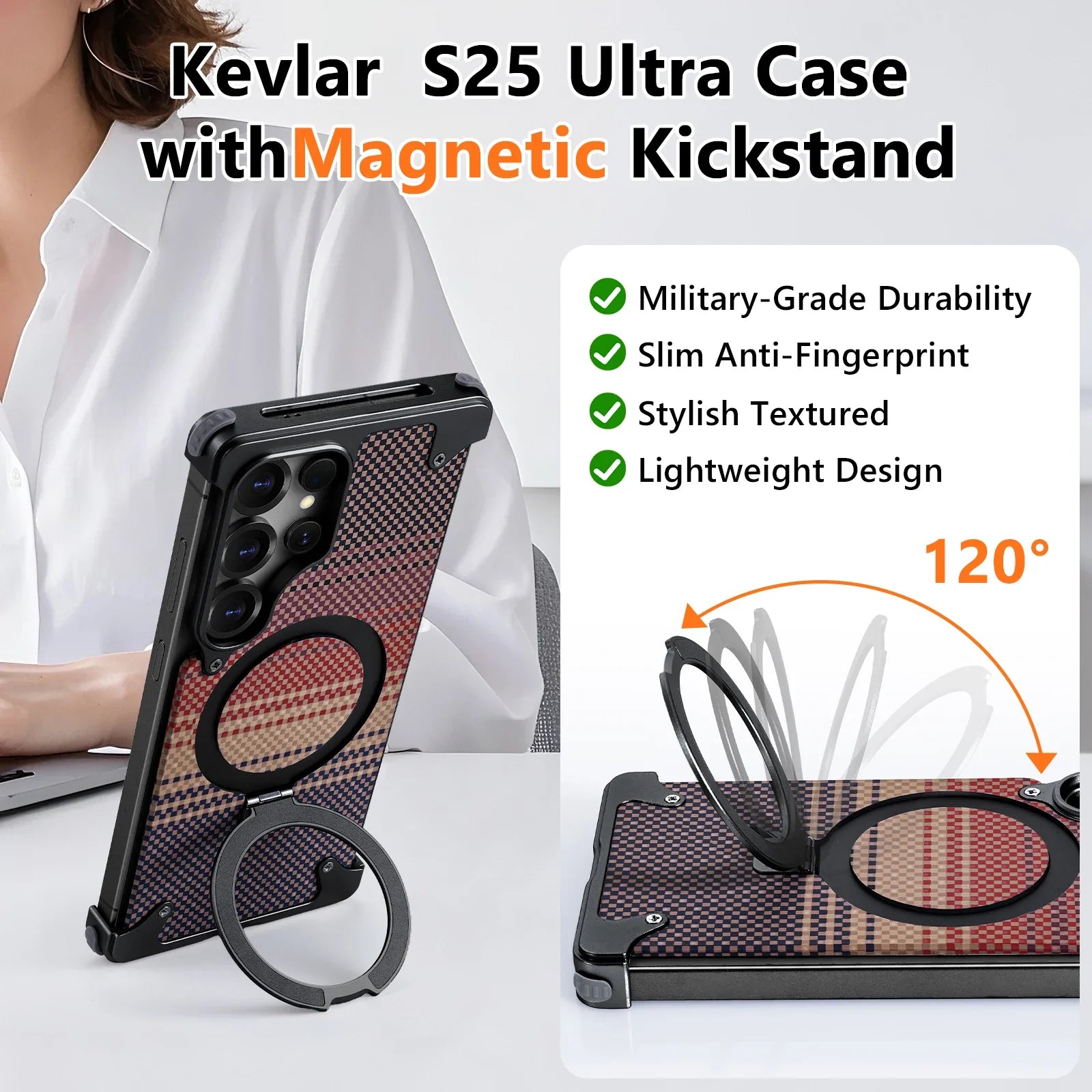 Samsung Galaxy S25 Ultra Metal Bumper Case with Magsafe and Stand - Black Mobile Case by CoverMeUp - Style 7