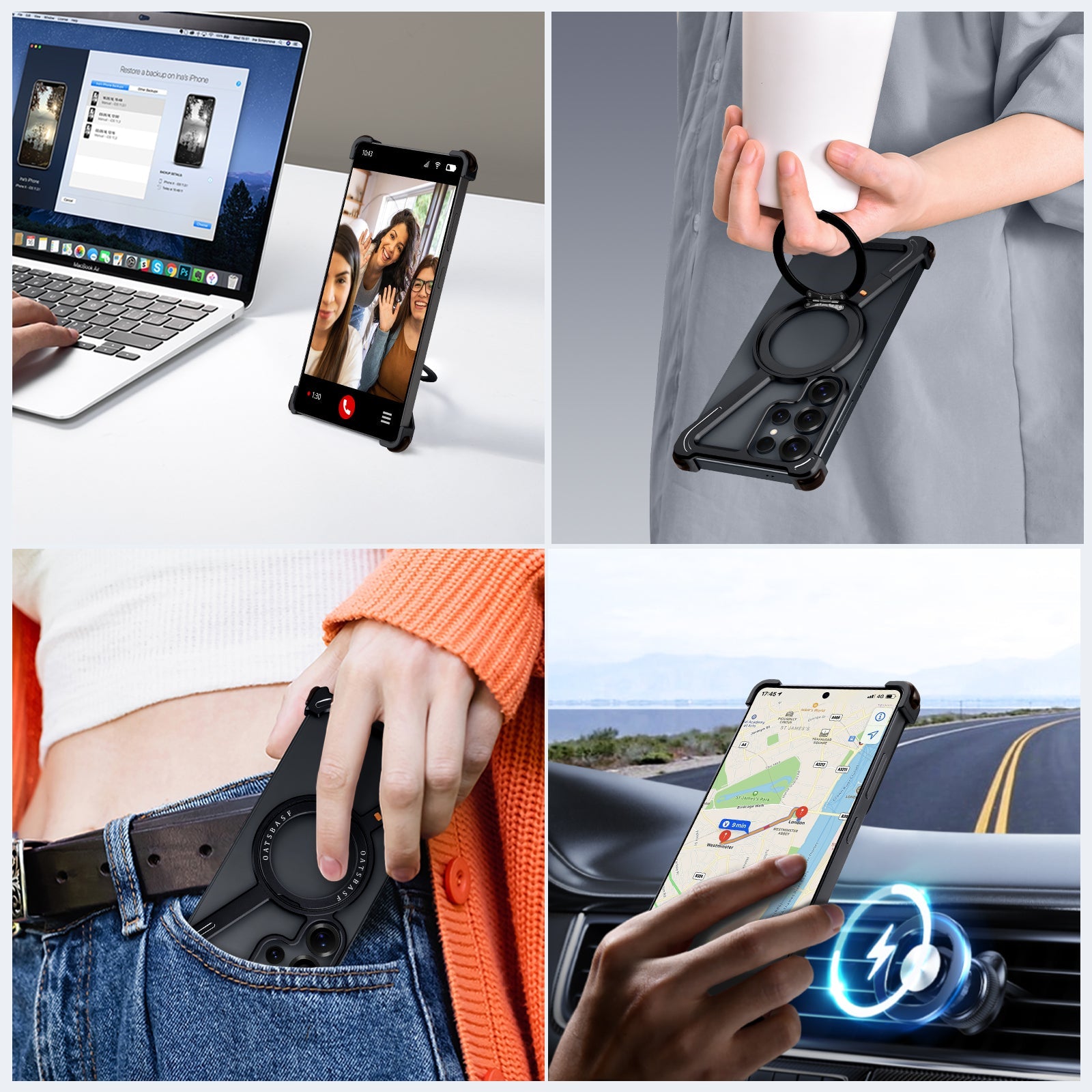 Samsung Galaxy S25 Ultra Z Shape Metal Bumper Case with Magsafe & 360° Rotatable Kickstand - Titanium Mobile Case by CoverMeUp - Style 2