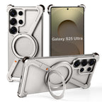 Samsung Galaxy S25 Ultra Z Shape Metal Bumper Case with Magsafe & 360° Rotatable Kickstand - Titanium Mobile Case by CoverMeUp