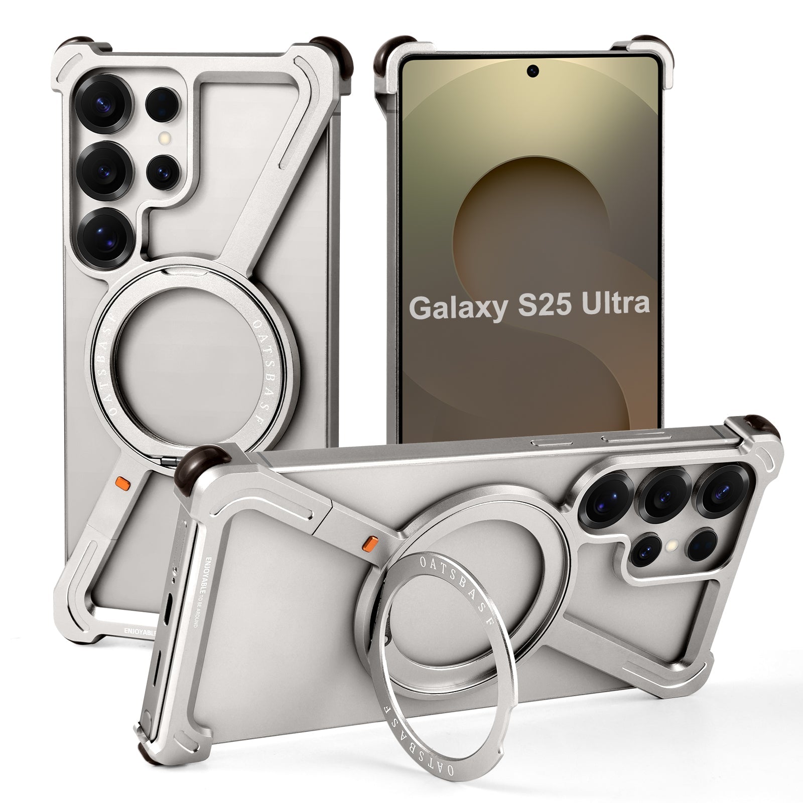 Samsung Galaxy S25 Ultra Z Shape Metal Bumper Case with Magsafe & 360° Rotatable Kickstand - Titanium Mobile Case by CoverMeUp