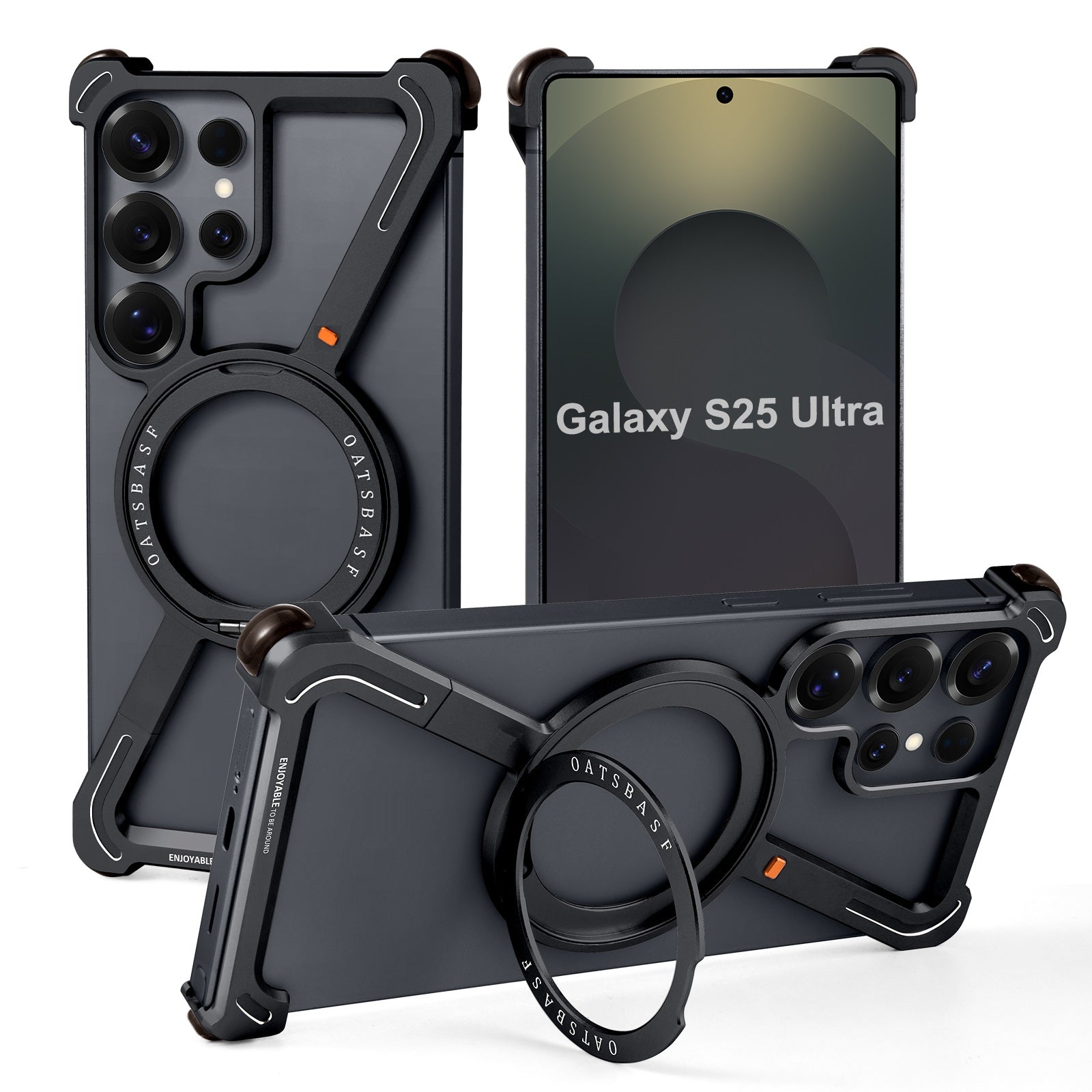Samsung Galaxy S25 Ultra Z Shape Metal Bumper Case with Magsafe & 360° Rotatable Kickstand - Black Mobile Case by CoverMeUp