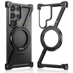 Samsung Galaxy S24 Ultra Z Shape Frameless Metal Bumper Case with Built-in Magsafe & 360° Rotation Ring - Black Mobile Case by CoverMeUp - Style 2