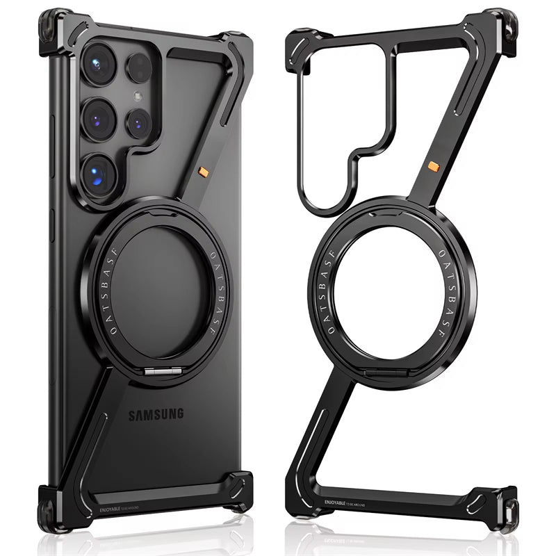 Samsung Galaxy S24 Ultra Z Shape Frameless Metal Bumper Case with Built-in Magsafe & 360° Rotation Ring - Black Mobile Case by CoverMeUp - Style 2