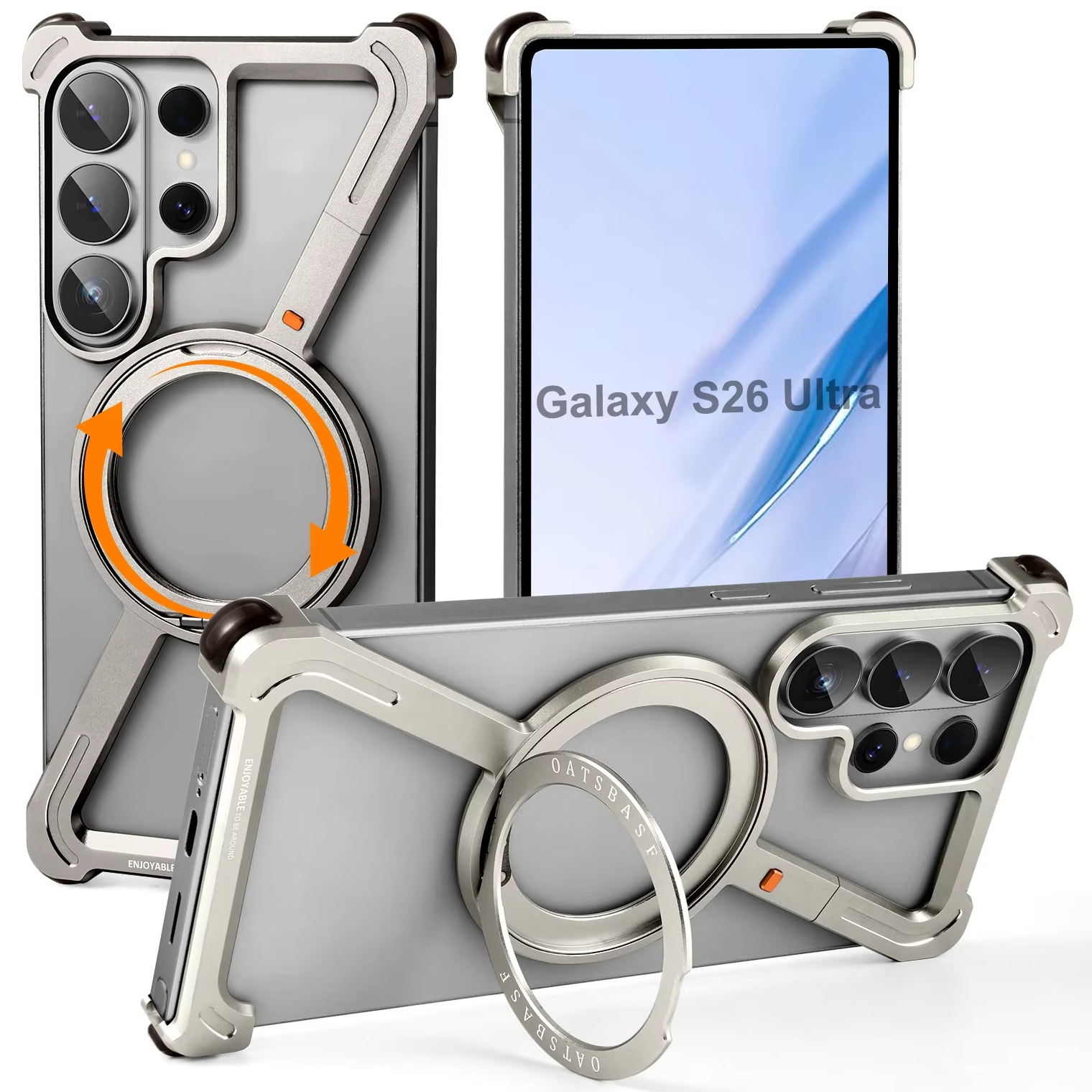 Samsung Galaxy S26 Ultra Z Shape Metal Case with Magsafe & 360° Rotatable Stand - Titanium Mobile Case by CoverMeUp