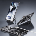 Samsung Galaxy S24 Ultra Z Shape Frameless Metal Bumper Case with Built-in Magsafe & 360° Rotation Ring - Black Mobile Case by CoverMeUp - Style 7