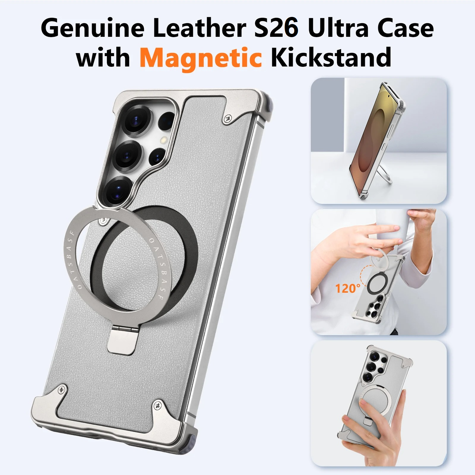 Samsung Galaxy S26 Ultra Oatsbasf Magnetic Frameless Leather Shockproof Case with Stand- Black Mobile Case by CoverMeUp - Style 3