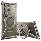 Samsung Galaxy S24 Ultra Z Shape Frameless Metal Bumper Case with Built-in Magsafe & 360° Rotation Ring - Titanium Mobile Case by CoverMeUp
