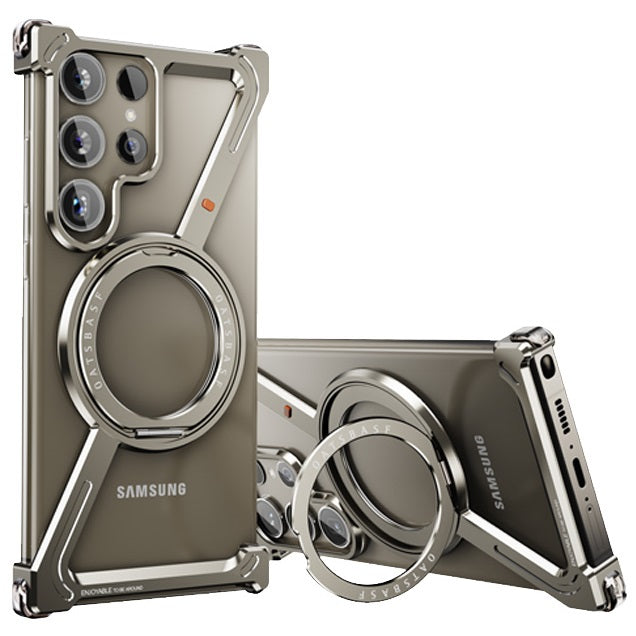 Samsung Galaxy S24 Ultra Z Shape Frameless Metal Bumper Case with Built-in Magsafe & 360° Rotation Ring - Titanium Mobile Case by CoverMeUp