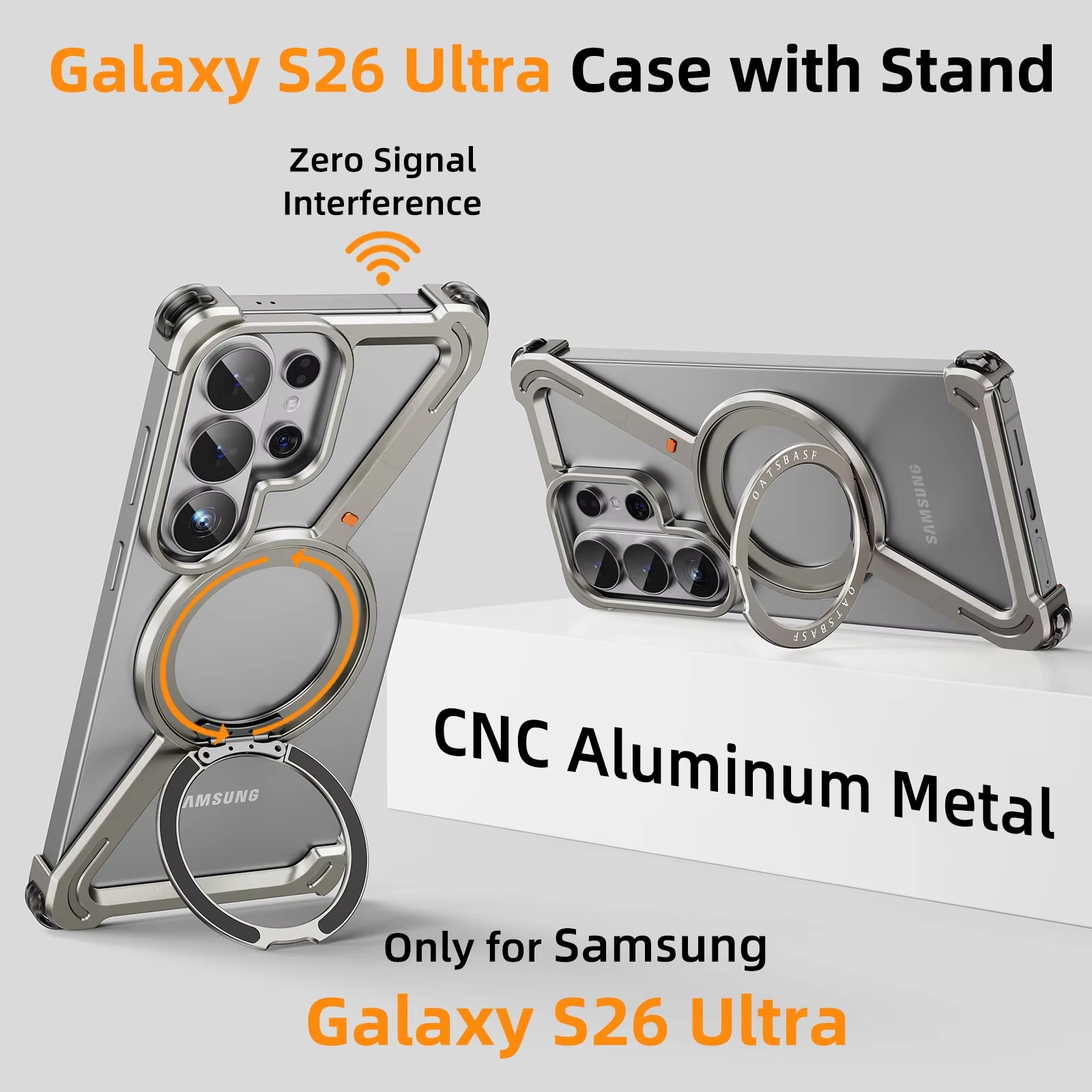 Samsung Galaxy S26 Ultra Z Shape Metal Case with Magsafe & 360° Rotatable Stand - Black Mobile Case by CoverMeUp - Style 2