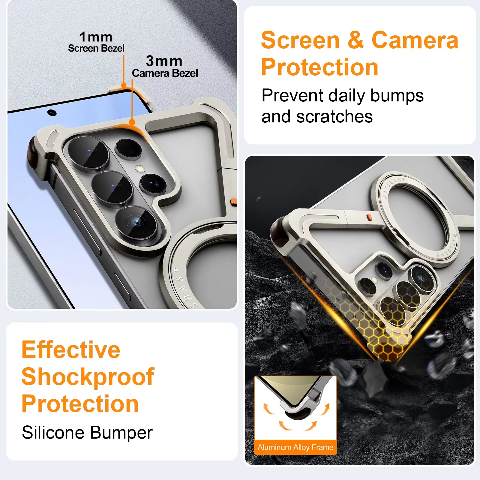 Samsung Galaxy S26 Ultra Z Shape Metal Case with Magsafe & 360° Rotatable Stand - Titanium Mobile Case by CoverMeUp - Style 4