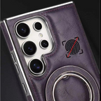 Samsung Galaxy S26 Ultra Luxury Leather Magnetic Shockproof Case with Magsafe & Ring Stand - Orange Mobile Case by CoverMeUp - Style 3