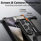 Samsung Galaxy 24 Ultra Metal Bumper Case with 360° Rotatable Magnetic Kickstand Ring - Black Mobile Case by CoverMeUp - Style 5