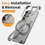 Samsung Galaxy S26 Ultra Z Shape Metal Case with Magsafe & 360° Rotatable Stand - Titanium Mobile Case by CoverMeUp - Style 5