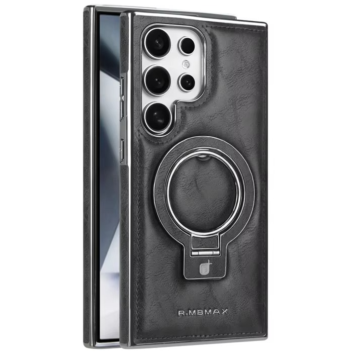 Samsung Galaxy S26 Ultra Luxury Leather Magnetic Shockproof Case with Magsafe & Ring Stand - Black Mobile Case by CoverMeUp