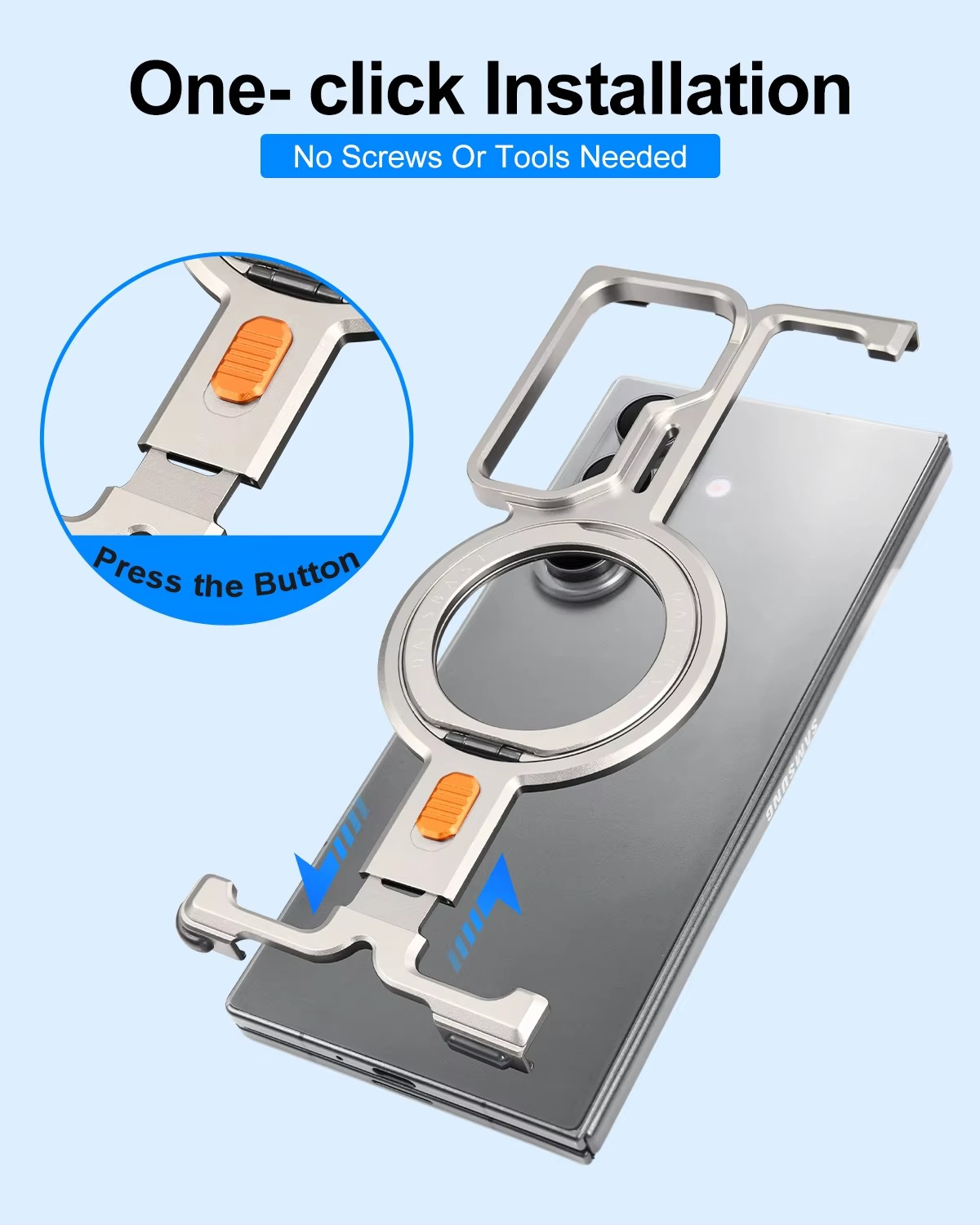 Samsung Galaxy Z Fold 7 Framless T Shape Metal Bumper with Magsafe & 360° Rotation Ring - Silver