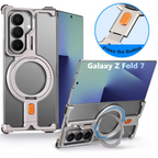 Samsung Galaxy Z Fold 7 Framless T Shape Metal Bumper with Magsafe & 360° Rotation Ring - Silver
