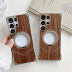 Samsung Galaxy S25 Ultra Wooden Metal Bumper Case with Magsafe & Ring - Brown Mobile Case by CoverMeUp - Style 2