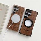 Samsung Galaxy S25 Ultra Wooden Metal Bumper Case with Magsafe & Ring - Brown Mobile Case by CoverMeUp - Style 9