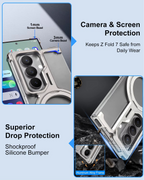 Samsung Galaxy Z Fold 7 Framless T Shape Metal Bumper with Magsafe & 360° Rotation Ring - Silver