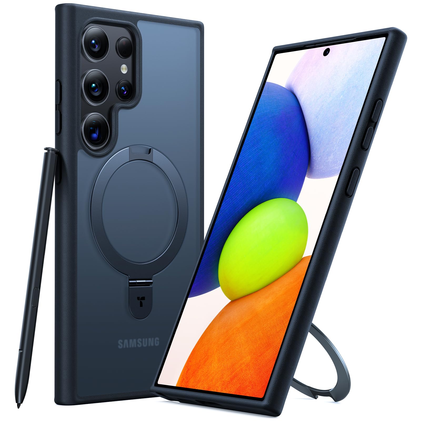 Samsung Galaxy S24 Ultra Matte Shockproof Magsafe Case with Stand - Black