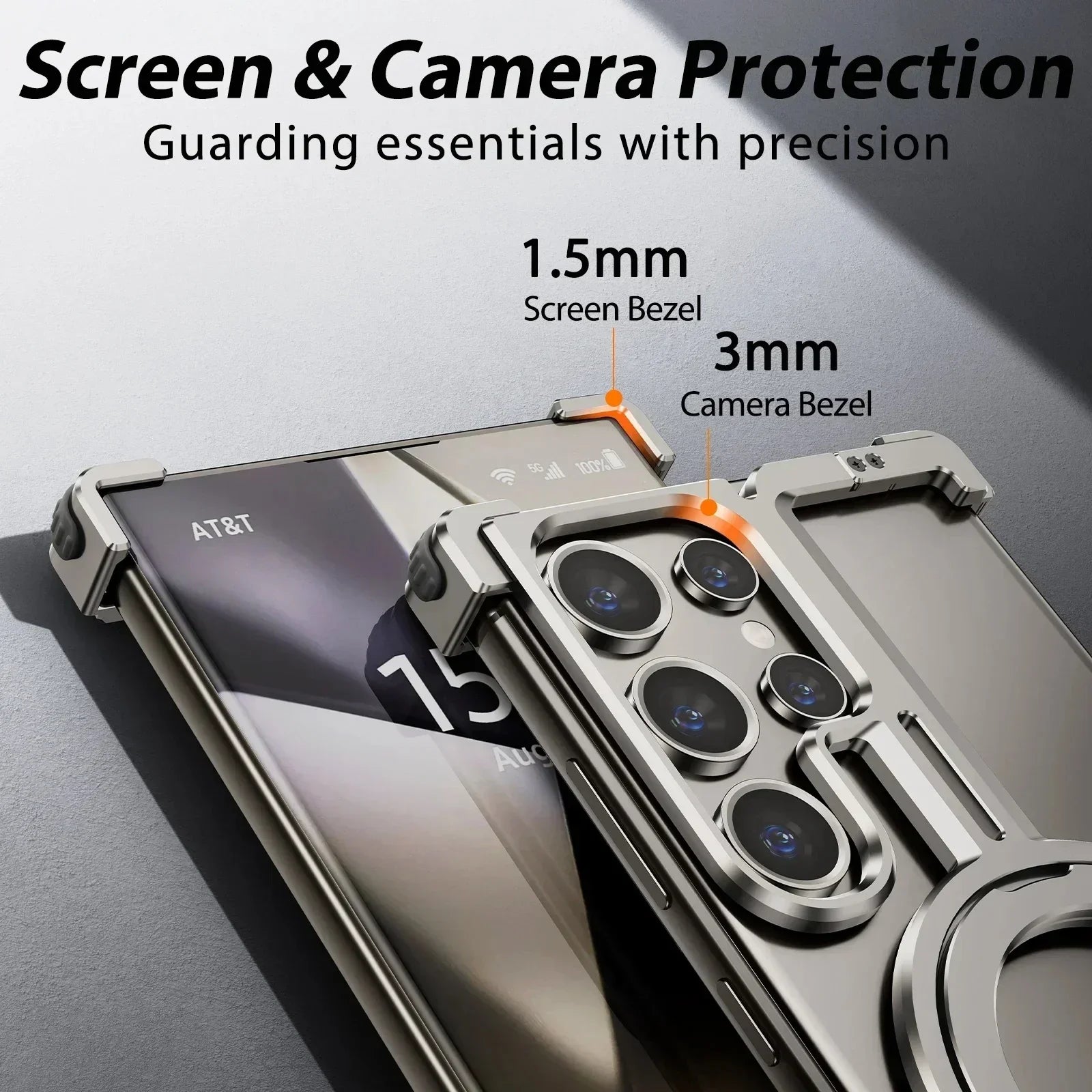 Samsung Galaxy 24 Ultra Metal Bumper Case with 360° Rotatable Magnetic Kickstand Ring - Titanium Mobile Case by CoverMeUp - Style 6