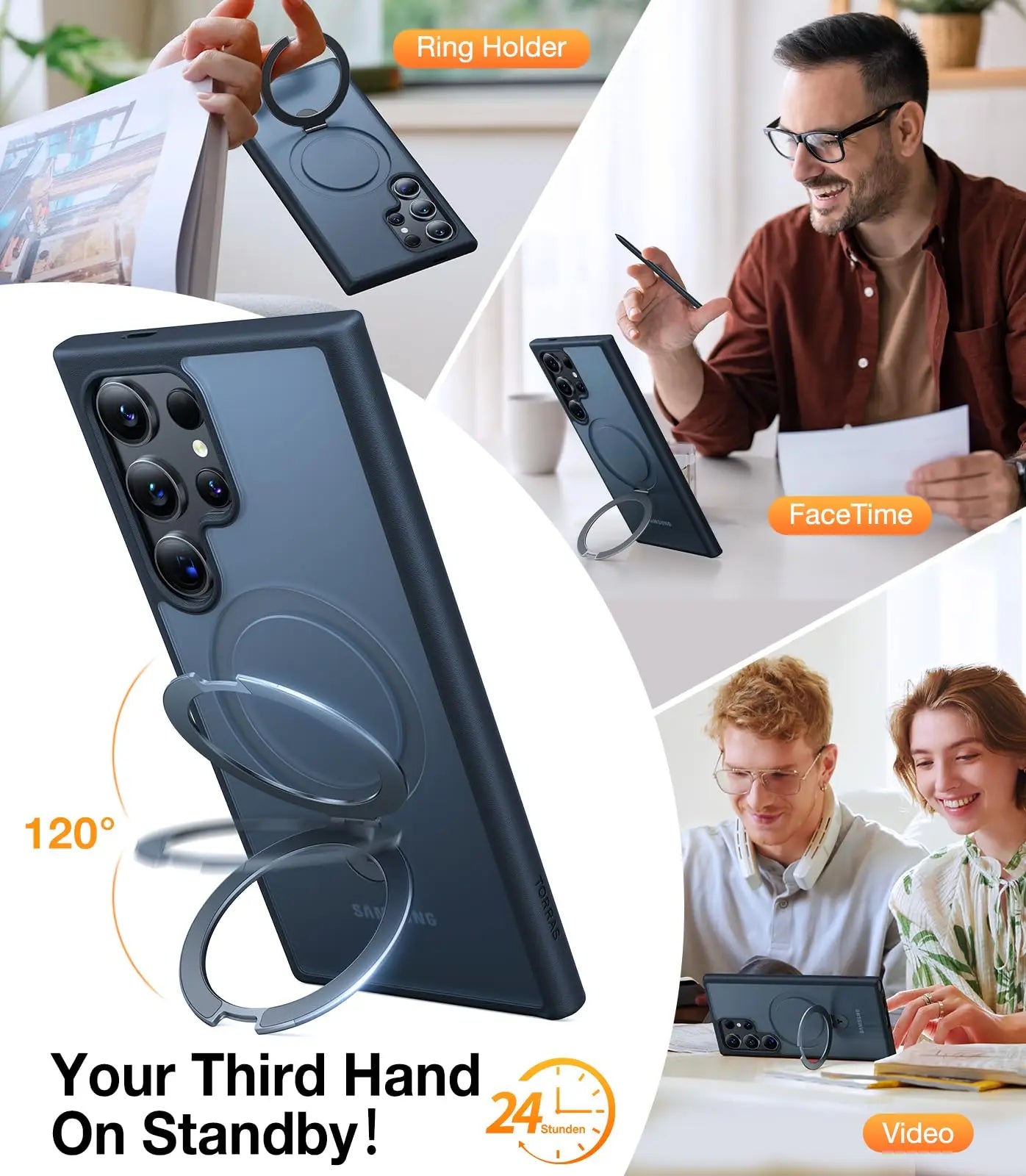 Samsung Galaxy S24 Ultra Matte Shockproof Magsafe Case with Stand - Black