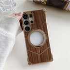 Samsung Galaxy S25 Ultra Wooden Metal Bumper Case with Magsafe & Ring - Brown Mobile Case by CoverMeUp