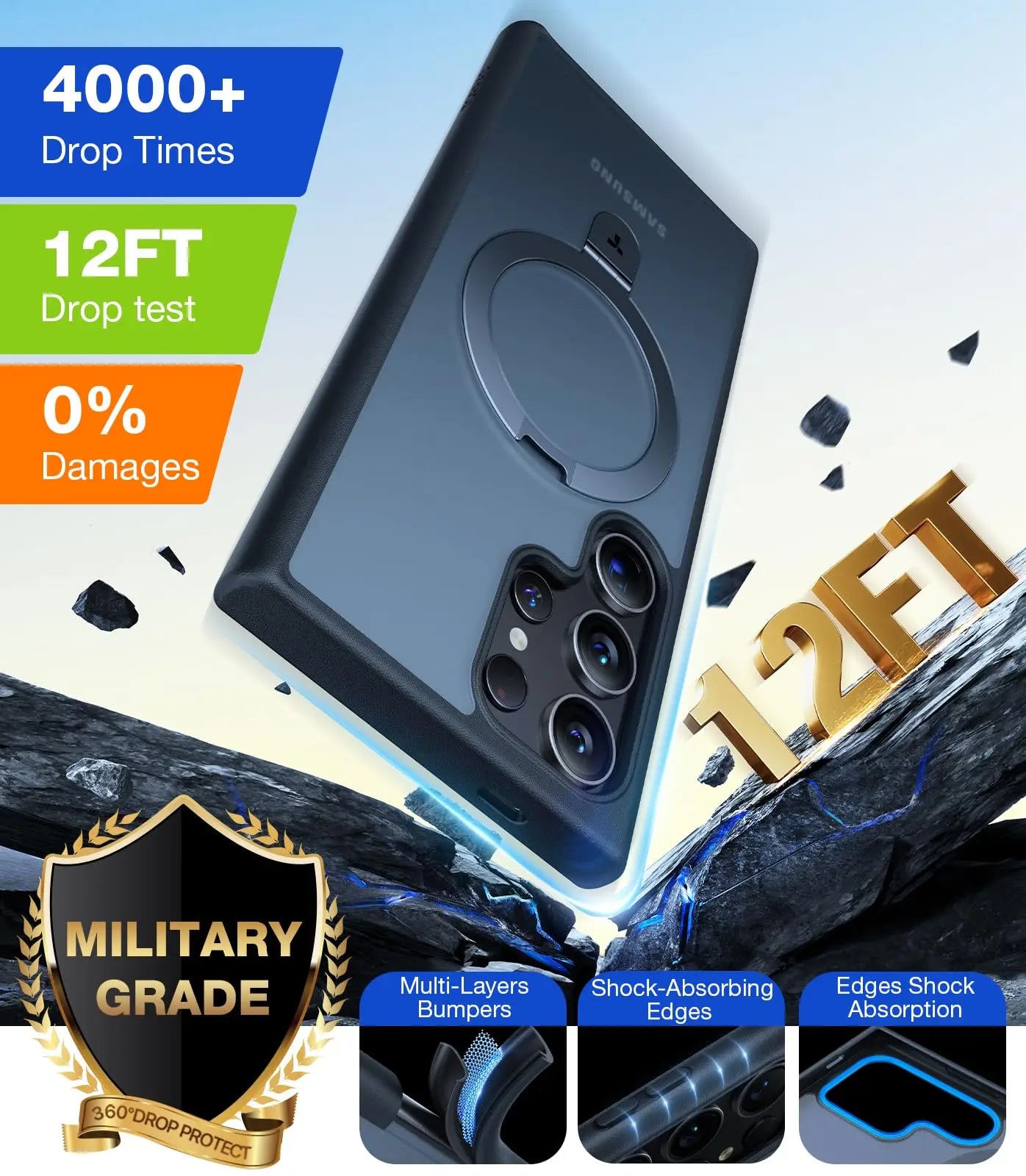 Samsung Galaxy S24 Ultra Matte Shockproof Magsafe Case with Stand - Black