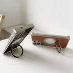 Samsung Galaxy S25 Ultra Leather Metal Bumper Case with Magsafe & Stand - Brown Mobile Case by CoverMeUp - Style 9