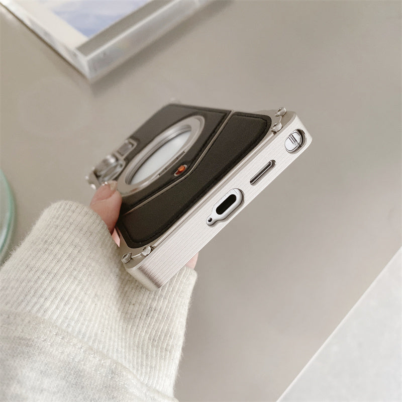 Samsung Galaxy S25 Ultra Leather Metal Bumper Case with Magsafe & Stand - Desert Mobile Case by CoverMeUp - Style 3