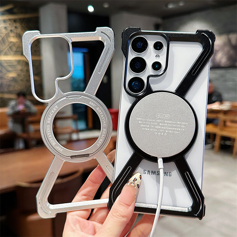 Samsung Galaxy S25 Ultra Frameless Metal Bumper Case with Magsafe & 360° Rotatable Ring & Kickstand - Desert Mobile Case by CoverMeUp - Style 5